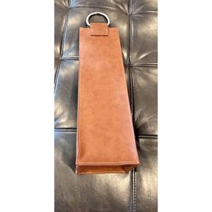 Viski Faux Brown Leather Wine Carrier‎ Snap Stainless Ring **Engraved**